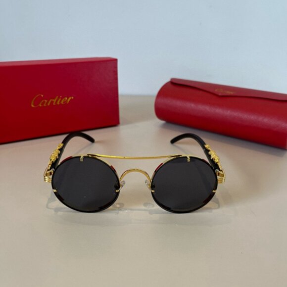 Cartier Black and Gold Round Sunglasses - Picture 1 of 7